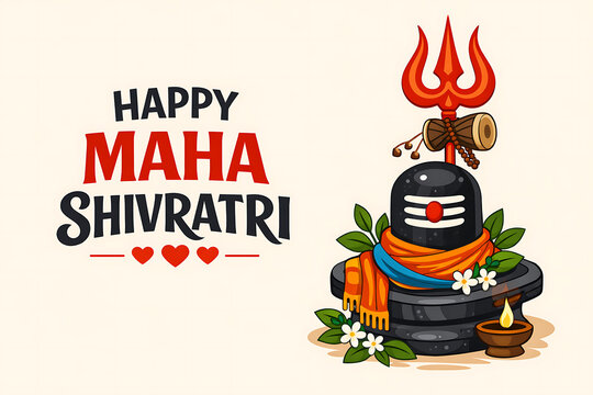 Vibrant Maha Shivratri celebration with shiva linga and trident