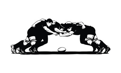 Fototapeta premium Rugby scrum in silhouette, team sport and competition