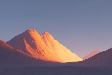 A mountain range with a bright orange sunset