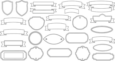 Obraz premium Set of Minimalist Outline Label Templates and Blank Ribbon Banners for Branding Organization and Product Packaging Design