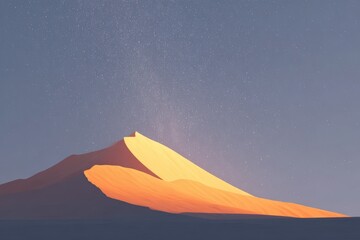 A mountain with a sunset in the background