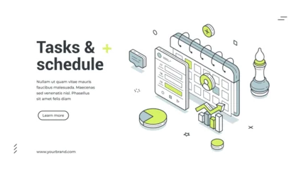 Fotobehang Onderzeeër Web banner for tasks and schedule management. Isometric vector illustration for business planning. Modern template for a landing page with calendar, chart and chess icons for time management  © provectors