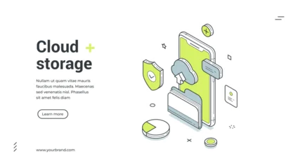 Fotobehang Onderzeeër Cloud storage web banner. Isometric template with smartphone for secure data backup. Vector illustration for landing page about online file hosting and information technology service  © provectors