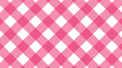 Fototapeta premium Seamless pink and white plaid pattern showing a checkered gingham fabric texture for a picnic tablecloth or geometric textile backdrop design