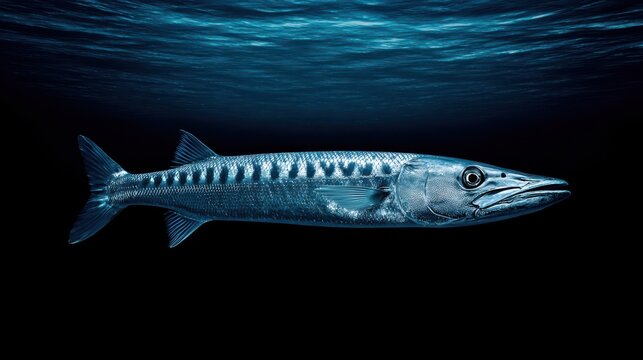 Majestic barracuda gliding through dark waters