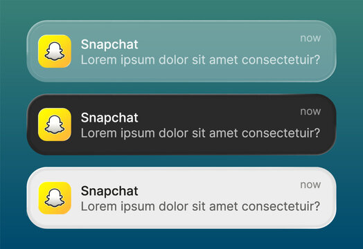Snapchat iOS 26 update featuring liquid glass&ndash;style notifications and glossy transparent vector UI assets. Editorial editable creative templates