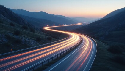 Mountain road light trails