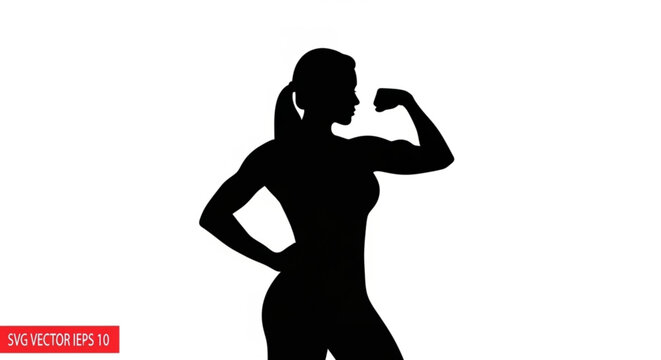 Strong woman flexing muscles in confident pose fitness and empowerment concept athletic silhouette