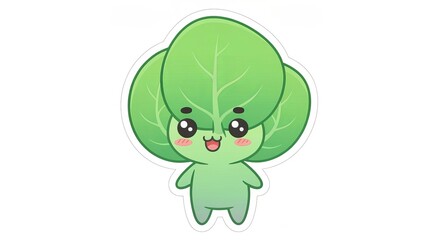 Obraz premium Charming Chibi Spinach Character with Cute Leafy Head, Perfect for Adorable Vegetable Stickers