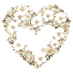 White floral heart wreath with pearls and gold accents