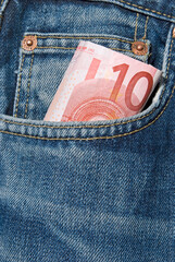 ten euro in the blue jeans pocket
