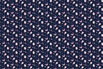 Fototapeta premium Romantic Seamless Pattern Cupcakes Hearts
