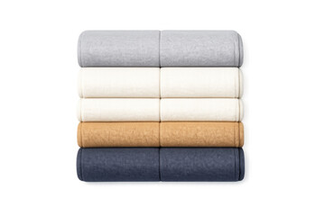 Obraz premium Stacked colorful towels on shelf with soft lighting