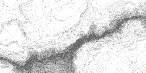 Detailed topographic contour lines illustrating a complex mountain range with a central valley or riverbed © Towhidul