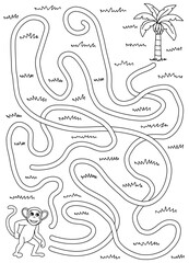 Monkey maze graphic black white vertical sketch illustration vector 