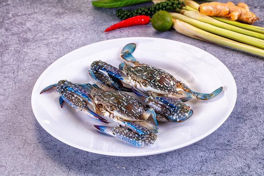 Raw wild blue crabs for cooking