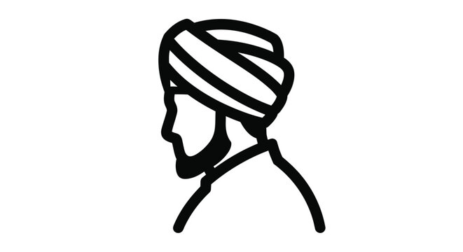 Simple black and white illustration of a man wearing a turban