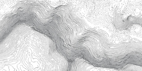 Detailed topographic map contour lines showing mountainous terrain and elevation changes in grayscale © Towhidul