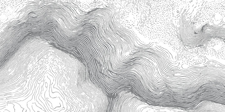 Detailed topographic map contour lines showing mountainous terrain and elevation changes in grayscale