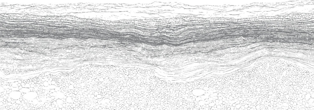 Cross section of geological strata showing layers of sediment and rock formations geology