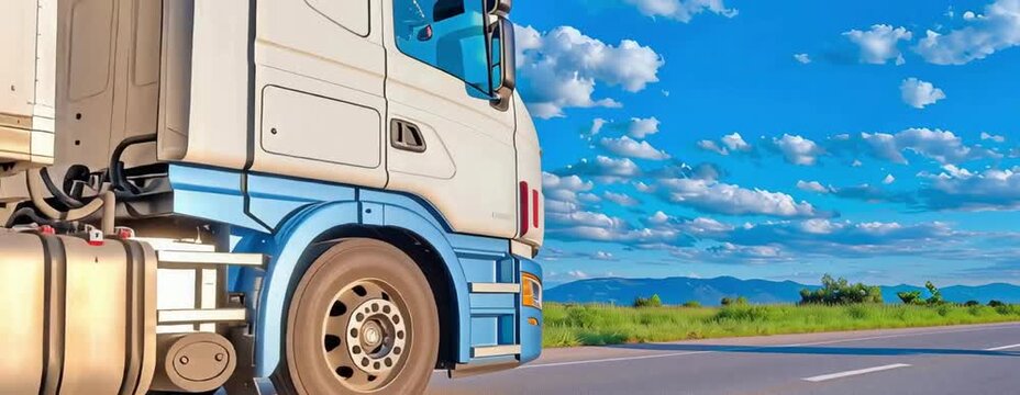 A cargo truck on the road, cargo container,transport.	