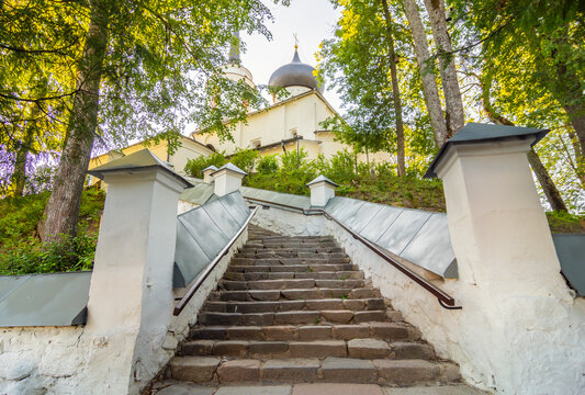 The territory of the Svyatogorsk Monastery, where the grave of Alexander Pushkin is located, Pushkin Hills, Pskov Region.