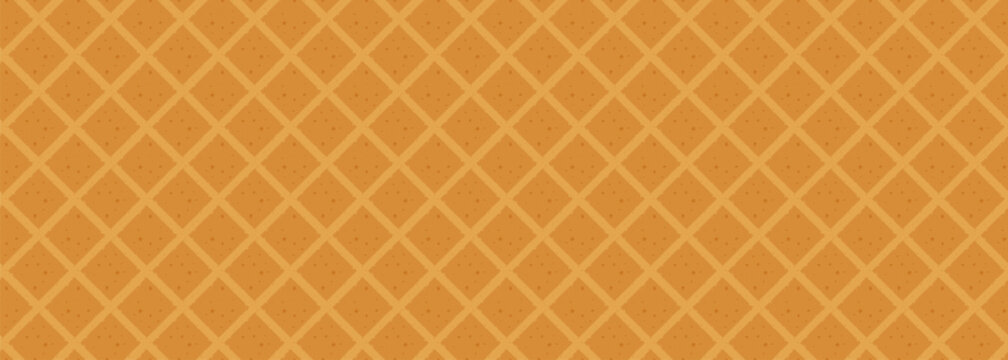 Horizontal waffle cone seamless pattern in warm color. Crispy grid texture with tiny dots, sweet dessert background. Perfect for pastry, ice cream and bakery design.