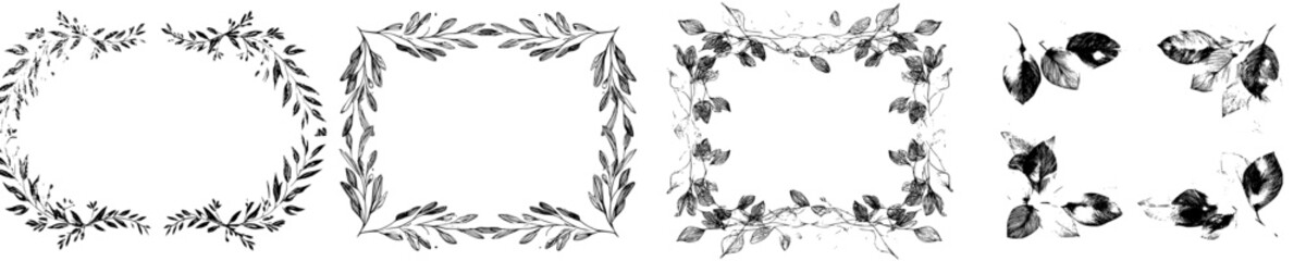 Fototapeta premium Elegant Framed Floral Laurel, Wreath Design, Hand Drawn