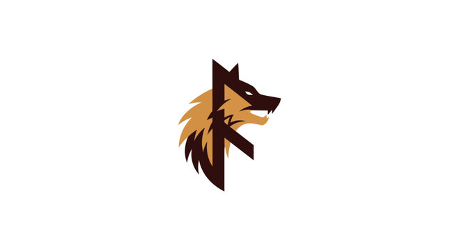 Stylized Wolf Head Logo with Rune Symbol, Minimalist Design