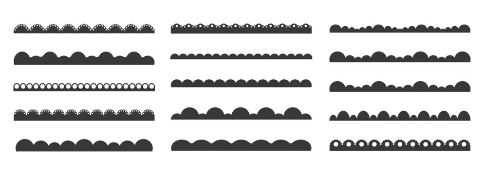 Scalloped border fluffy scalloped edge set. lace border, textile frill stripe. Cutout wavy decoration line frame collection