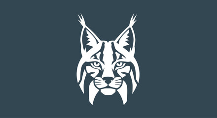 White Lynx Head Silhouette Icon on Dark Blue Background © Firman