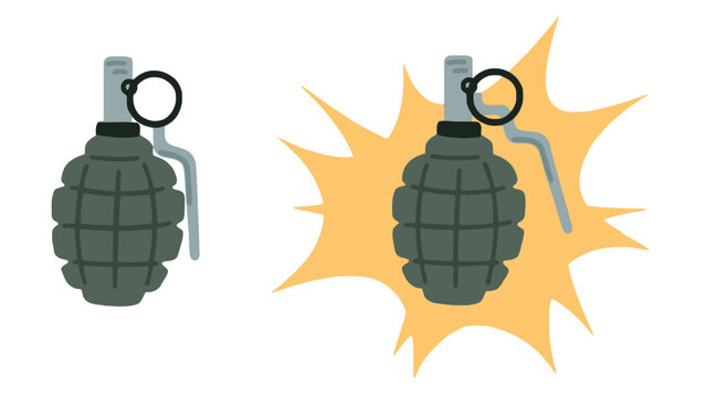 Grenade vector illustration with explosion, a military hand-held bomb icon