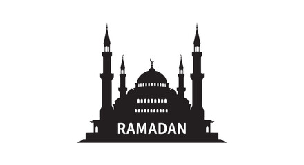Fototapeta premium Ramadan Mosque Silhouette with Minarets and Dome in Simple Design