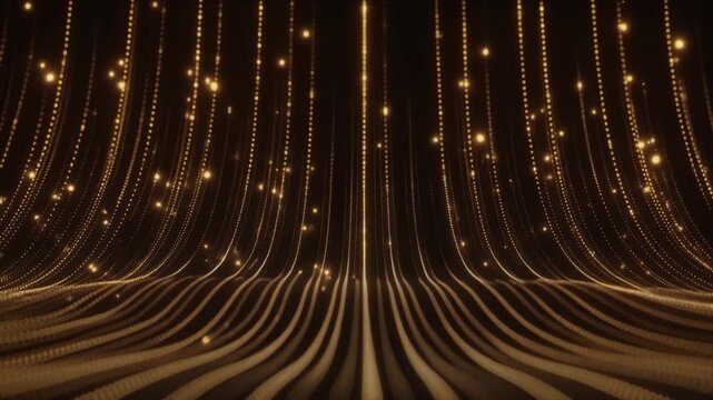 Warm golden dots floating upward silky smooth acceleration deceleration futuristic cinematic surreal ethereal ambience cascading softly glowing abstract unique style variation two