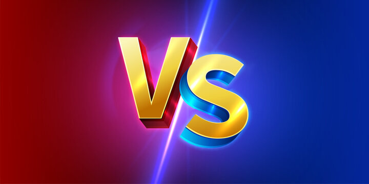 Golden 3D VS versus text on a dramatic red and blue background.