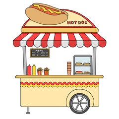 Hot dog stand isolated graphic color sketch illustration vector