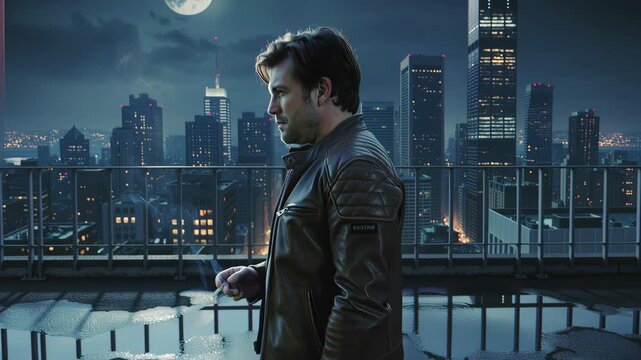 Man on rooftop at midnight embodies hard-won clarity, clarity born from silence and elevation above daily noise, clarity that sharpens judgment and aligns action with purpose.