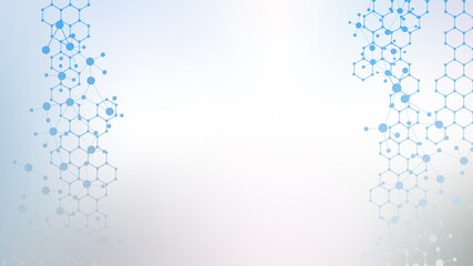 Obraz premium Structure molecule and communication. Dna, atom, neurons. Scientific concept for your design. Connected lines with dots. Medical, technology, chemistry, science background. illustration