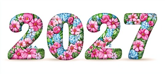 Beautiful Floral Numbers for 2027 Designed with Flowers for Celebrations and Happy New Year Cards