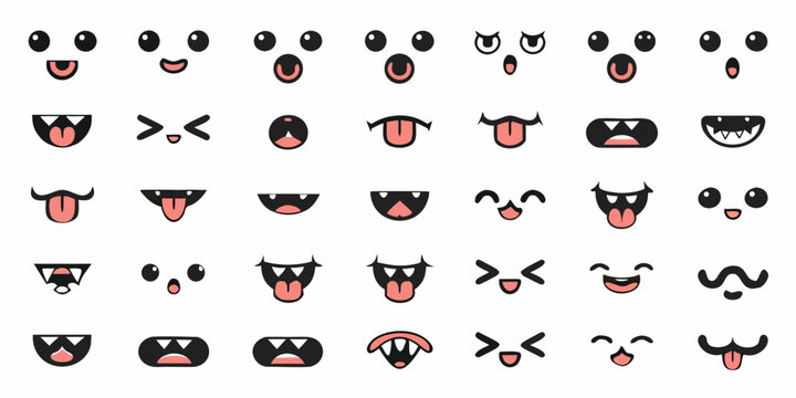 Collection of adorable cartoon eyes and mouths for character design