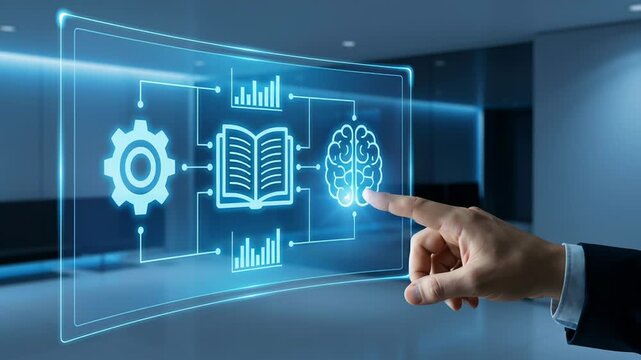 Online learning personal education webinar development skill e-learning business concept digital brain book icons interactive tools knowledge skill growth continuous success professional fields