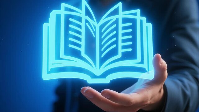 Online learning concept featuring personal education and skill development, webinar and e-learning platforms with glowing book icon symbolizing business growth and knowledge expansion