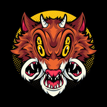 Wolf monster creature head with 2 eyes