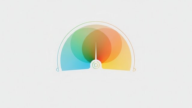 Modern clean abstract vibrant conceptual multi-colored semi-circular gauge meter graphic illustration featuring a smooth gradient color overlay transitioning from cool blues and greens to warm oranges