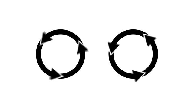 Simple animation of two circles rotating with three arrows. Waiting, loading and recirculating.