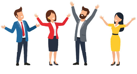 Fototapeta premium Set of happy businesspeople characters in professional clothes celebrating