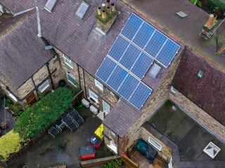 Aerial drone photo taken in the town of Wetherby in the City of Leeds in Yorkshire England showing...