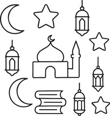 Obraz premium Simple line art icons for ramadan and islamic holidays