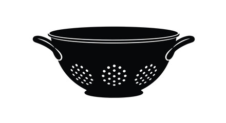 A simple black and white illustration of a kitchen colander