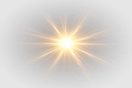 Bright light starburst with glowing rays and flare effect, abstract illumination burst on transparent background

